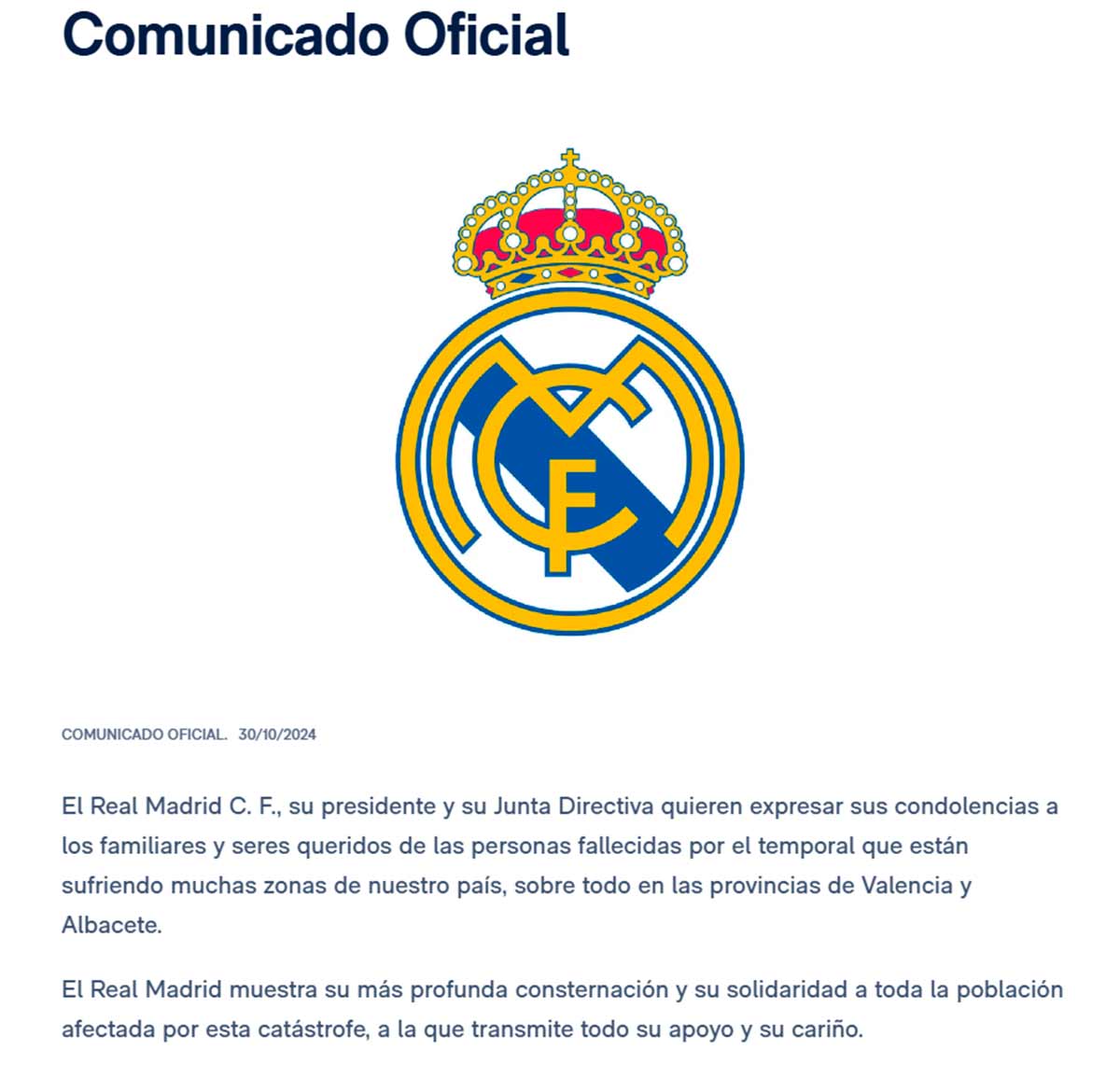 Comunicado Real Madrid